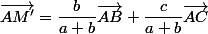 \vec{AM'}=\dfrac{b}{a+b}\vec{AB}+\dfrac{c}{a+b}\vec{AC}