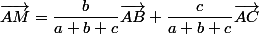 \vec{AM}=\dfrac{b}{a+b+c}\vec{AB}+\dfrac{c}{a+b+c}\vec{AC}