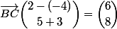 \vec{BC}\dbinom{2-(-4)}{5+3}=\dbinom{6}{8}