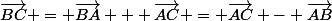 \vec{BC} = \vec{BA} + \vec{AC} = \vec{AC} - \vec{AB}