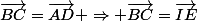 \vec{BC}=\vec{AD} \Rightarrow \vec{BC}=\vec{IE}