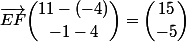 \vec{EF}\ \dbinom{11-(-4)}{-1-4}=\dbinom{15}{-5}