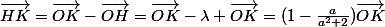 \vec{HK}=\vec{OK}-\vec{OH}=\vec{OK}-\lambda \vec{OK}=(1-\frac{a}{a^2+2})\vec{OK}