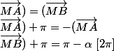 (\vec{BM};\vec{MA})=(\vec{MB};\vec{MA})+\pi=-(\vec{MA};\vec{MB})+\pi=\pi-\alpha\,\,[2\pi]