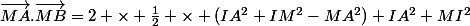 \vec{MA}.\vec{MB}=2 \times \frac{1}{2} \times (IA^{2}+IM^{2}-MA^{2})+IA^{2}+MI^{2}