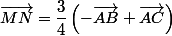 \vec{MN}=\dfrac{3}{4}\left(-\vec{AB}+\vec{AC}\right)