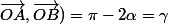 \vec{OA},\vec{OB})=\pi-2\alpha=\gamma