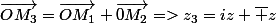 \vec{OM_3}=\vec{OM_1}+\vec{0M_2}=>z_3=iz+\bar z