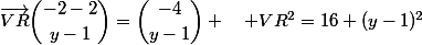 \vec{VR}\ \dbinom{-2-2}{y-1}=\dbinom{-4}{y-1} \quad VR^2=16+(y-1)^2