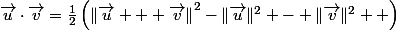 \vec{u}\cdot\vec{v}=\frac{1}{2}\left(\left\|\vec{u} + \vec{v}\right\|^2-\|\vec{u}\|^2 - \|\vec{v}\|^2  \right)