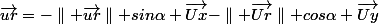 \vec{ur}=-\parallel \vec{ur}\parallel sin\alpha \vec{Ux}-\parallel \vec{Ur}\parallel cos\alpha \vec{Uy}