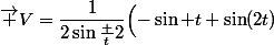 \vec V=\dfrac1{2\sin\frac t2}\Bigl(-\sin t+\sin(2t)\ ;\ \cos t-\cos(2t)\Bigr)