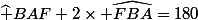 \widehat {BAF}+2\times \widehat{FBA}=180