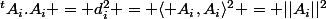 ^tA_i.A_i = d_i^2 = \langle A_i,A_i\rangle^2 = ||A_i||^2