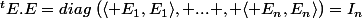 ^tE.E=diag~(\langle E_1,E_1\rangle, ... , \langle E_n,E_n\rangle)=I_n