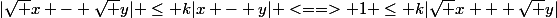 |\sqrt x - \sqrt y| \le k|x - y| <==> 1 \le k|\sqrt x + \sqrt y|