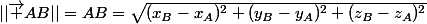 ||\overrightarrow {AB}||=AB=\sqrt{(x_B-x_A)^2+(y_B-y_A)^2+(z_B-z_A)^2}