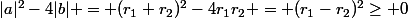 |a|^2-4|b| = (r_1+r_2)^2-4r_1r_2 = (r_1-r_2)^2\geq 0