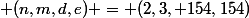  (n,m,d,e) = (2,3, 154,154)