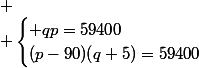 
 \\ \begin{cases} qp=59400\\(p-90)(q+5)=59400\end{cases}