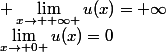 \lim_{x\rightarrow 0+}u(x)=0; \lim_{x\rightarrow +\infty }u(x)=+\infty