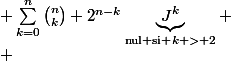  \\ \begin{array}{lcl} \\ A^n &=& \sum_{k=0}^n\binom{n}{k} 2^{n-k}\underbrace{J^k}_{\text{nul si }k > 2} \\ &=& 2^n I + 2^{n-1}nJ + 2^{n-3}n(n-1)J^2 \\ \end{array} \\ 
