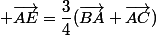  \vec{AE}=\dfrac{3}{4}(\vec{BA}+\vec{AC})