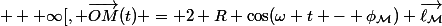 \boxed{\forall t \in [0 ; + \infty[, \overrightarrow{OM}(t) = 2 R \cos(\omega t - \phi_{\mathcal{M}}) \vec{\ell_{\mathcal{M}}}}