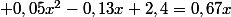  0,05x^2-0,13x+2,4=0,67x