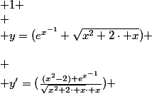  \\ \left(\begin{array}{ccccccccccccc} \\ x & -\infty&nbsp;&nbsp;&&nbsp;&nbsp; & -\sqrt{2}-2 &&nbsp;&nbsp; & -2 &&nbsp;&nbsp; & 0 & 0 &&nbsp;&nbsp; & \sqrt{2} &&nbsp;&nbsp; & +\infty&nbsp;&nbsp;\\ \\ y'=(\frac{(x^{2}-2) e^{x^{-1}}}{\sqrt{x^{2}+2\cdot x}\cdot x}) & -1 & - & -2 \sqrt{\sqrt{2}-1} e^{\frac{(\sqrt{2}-2)}{2}} & - & \mathrm{||} & X & \mathrm{||} & \mathrm{||} & - & 0 & + & 1 \\ \\ y=(e^{x^{-1}} \sqrt{x^{2}+2\cdot x}) & +\infty&nbsp;&nbsp;& \searrow&nbsp;&nbsp;& \sqrt{2 (\sqrt{2}+1)} e^{\frac{(\sqrt{2}-2)}{2}} & \searrow&nbsp;&nbsp;& 0 & X & 0 & +\infty&nbsp;&nbsp;& \searrow&nbsp;&nbsp;& \sqrt{2 (\sqrt{2}+1)} e^{\frac{\sqrt{2}}{2}} & \nearrow&nbsp;&nbsp;& +\infty&nbsp;&nbsp;\\ \\ y'' & 0 & + (\cup ) & 0 & - (\cap ) & \mathrm{||} & X & \mathrm{||} & \mathrm{||} & + (\cup ) & \sqrt{2 (\sqrt{2}-1)} e^{\frac{\sqrt{2}}{2}} & + (\cup ) & 0 \\ \end{array}\right)  \\ 