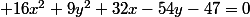  16x^2+9y^2+32x-54y-47=0