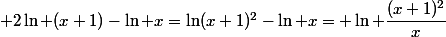  2\ln (x+1)-\ln x=\ln(x+1)^2-\ln x= \ln \dfrac{(x+1)^2}{x}