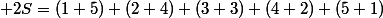  2S=(1+5)+(2+4)+(3+3)+(4+2)+(5+1)