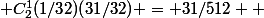  C_2^1(1/32)(31/32) = 31/512  