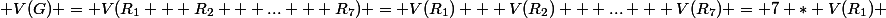  V(G) = V(R_1 + R_2 + ... + R_7) = V(R_1) + V(R_2) + ... + V(R_7) = 7 * V(R_1) 