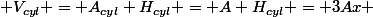  V_{cyl} = A_{cyl} H_{cyl} = A H_{cyl} = 3Ax 