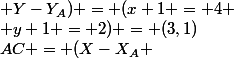 AC = (X-X_{A} ; Y-Y_{A}) = (x+1 = 4 ; y+1 = 2) = (3,1)