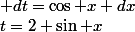 t=2+\sin x; dt=\cos x dx