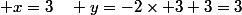  x=3\quad y=-2\times 3+3=3