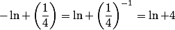 -\ln \left(\dfrac{1}{4}\right)=\ln \left(\dfrac{1}{4}\right)^{-1}=\ln 4