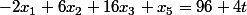 -2x_1+6x_2+16x_3+x_5=96+4t