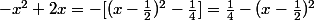 -x^2+2x=-[(x-\frac{1}{2})^2-\frac{1}{4}]=\frac{1}{4}-(x-\frac{1}{2})^2