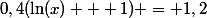 0,4(\ln(x) + 1) = 1,2