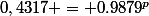 0,4317 = 0.9879^p