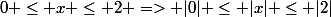 0 \le x \le 2 => |0| \le |x| \le |2|