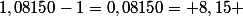 1,08150-1=0,08150=+8,15 %