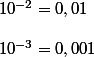 10^{-2}=0,01\\\\10^{-3}=0,001