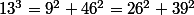 13^3=9^2+46^2=26^2+39^2
