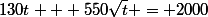 130t + 550\sqrt{t} = 2000