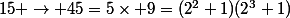 15 \rightarrow 45=5\times 9=(2^2+1)(2^3+1)